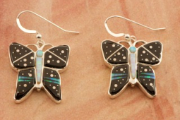 Calvin Begay Night Sky Design Sterling Silver Butterfly Earrings